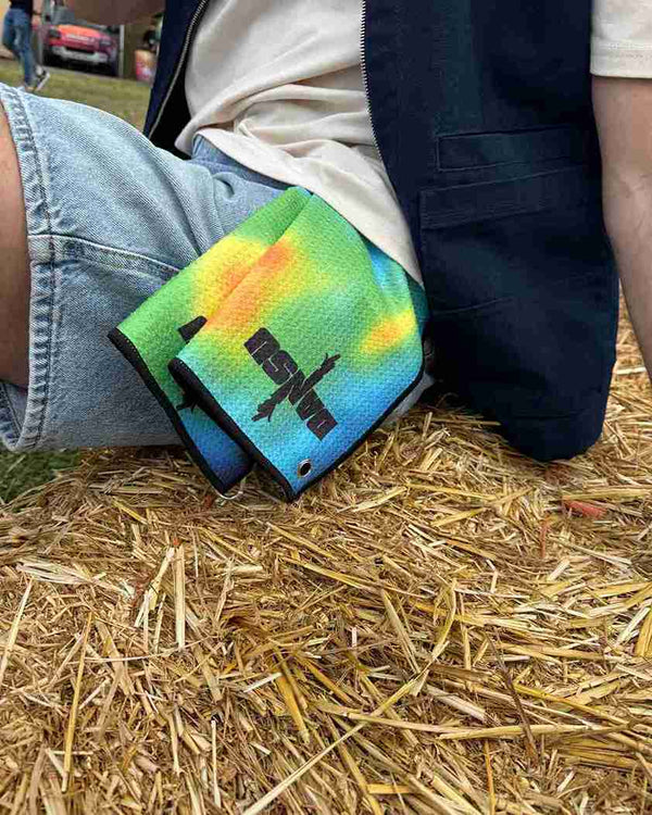 Custom microfibre towel flat lay